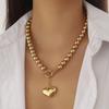 Exaggerated geometric round bead neck chain women's versatile imitation pearl hot-selling beaded love pendant necklace