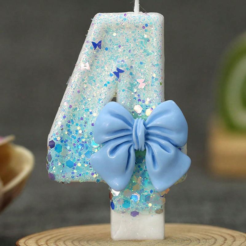 1pc Handmade Birthday Candle Party Celebration Supplies Decorative Candle Blue Bowknot Creative Digital Candle For Birthday Cake