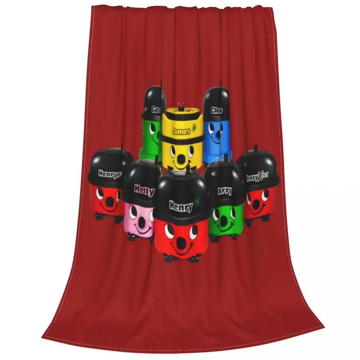 Henry Hoover and Friends Knitted Coral Fleece Throw Blanket Soft Retro Anime Quilt for Car Sofa Couch Bedroom 75cmx90cm