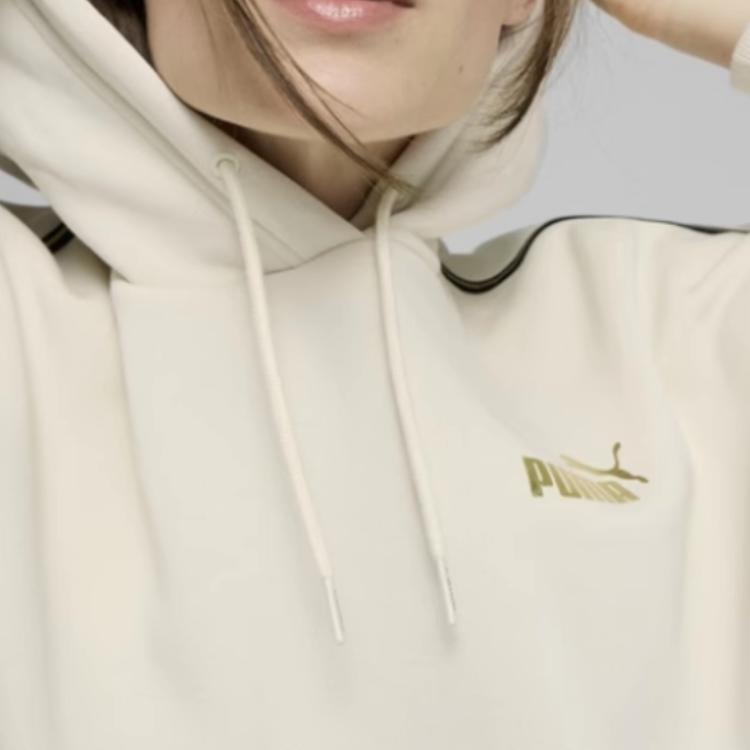 Puma Esstape Minimal Gold Hoodie Fl Forever Faster Logo Warm Casual Hooded Fleece Sweatshirt Women Hoodie Snow-White 685332-87