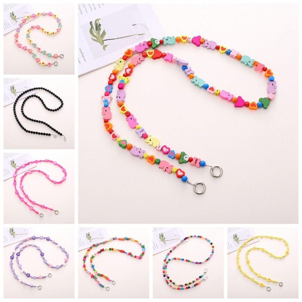 

Crossbody Mobile Phone Beaded Long Chain Colored Bead Phone Shoulder Strap Phone Case Accessories black beads(without gasket)
