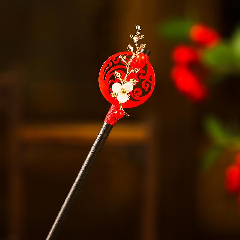 1Pc Updo Fresh Wood Ancient Headwear Flower Hairpin New Chinese Style Tassel Tassel Hairpin