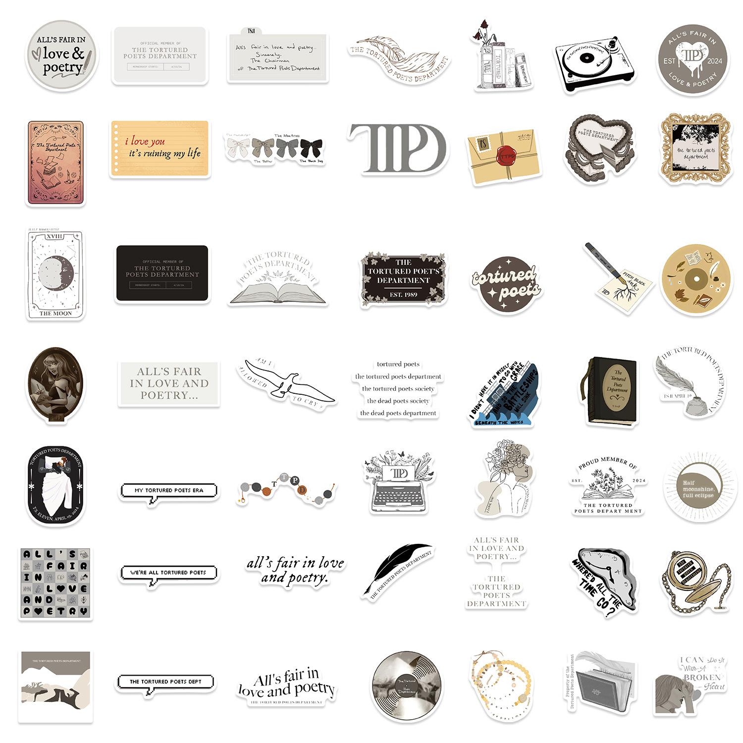 

50 Cartoon Taylor TTPD Stickers Decorate Notebook Suitcase DIY Waterproof Stickers