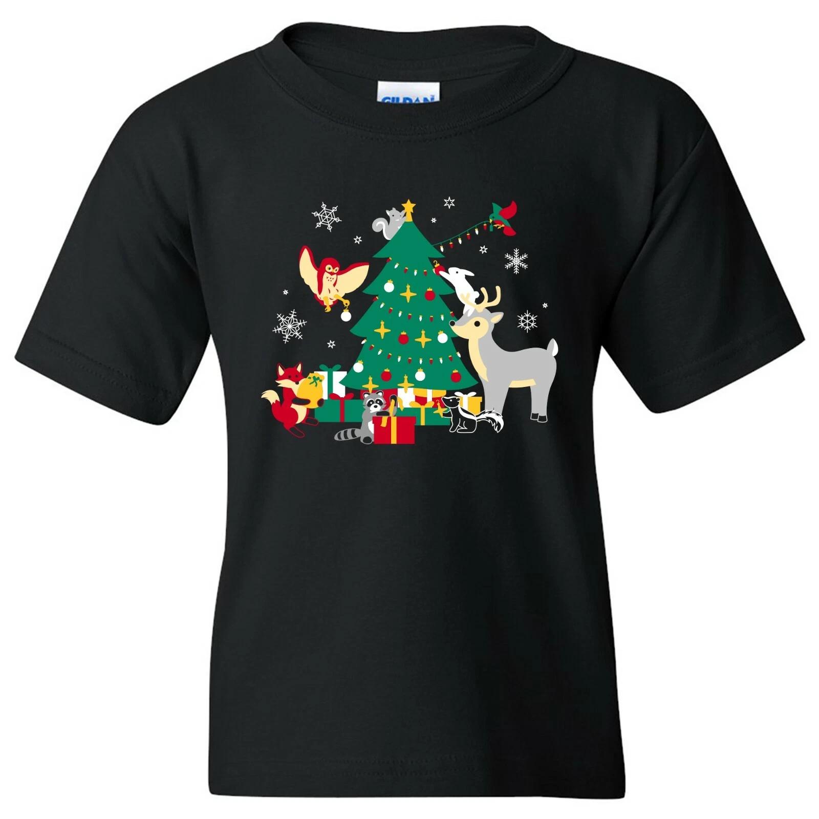 Woodland Winter Christmas - Cute Animals Cartoon Holiday Youth T Shirt 4XL