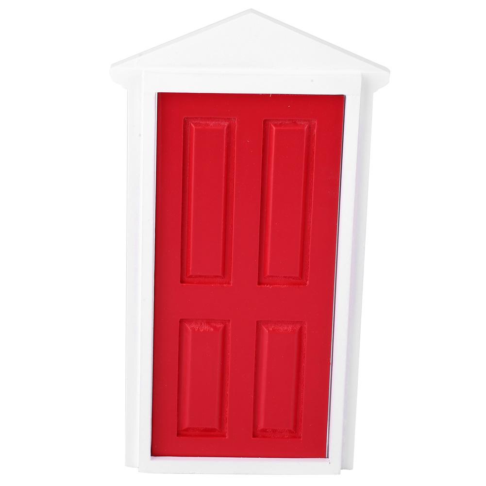1: 12 Doll House Miniatures Wooden Door Children Funny Toy Gift Decor (Red)