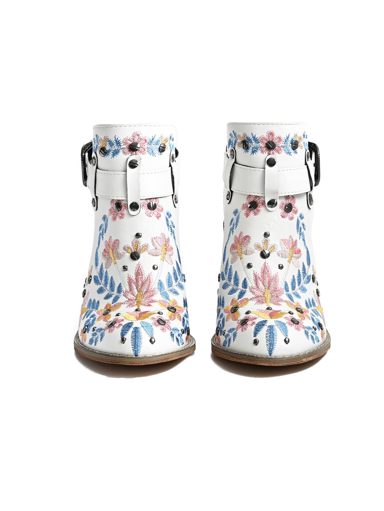Retro Women s Chunky Heel Sandals with Round Toe, Rivet Embroidery, and Open Back 38 белый