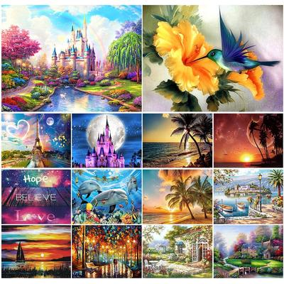 5D-Diamantgemälde, Landschaft, Tierbild, rundes Schmuck-Stickset, Schloss, komplettes Mosaik-Design, Kunsthandwerk, Heimdekoration, Geschenk