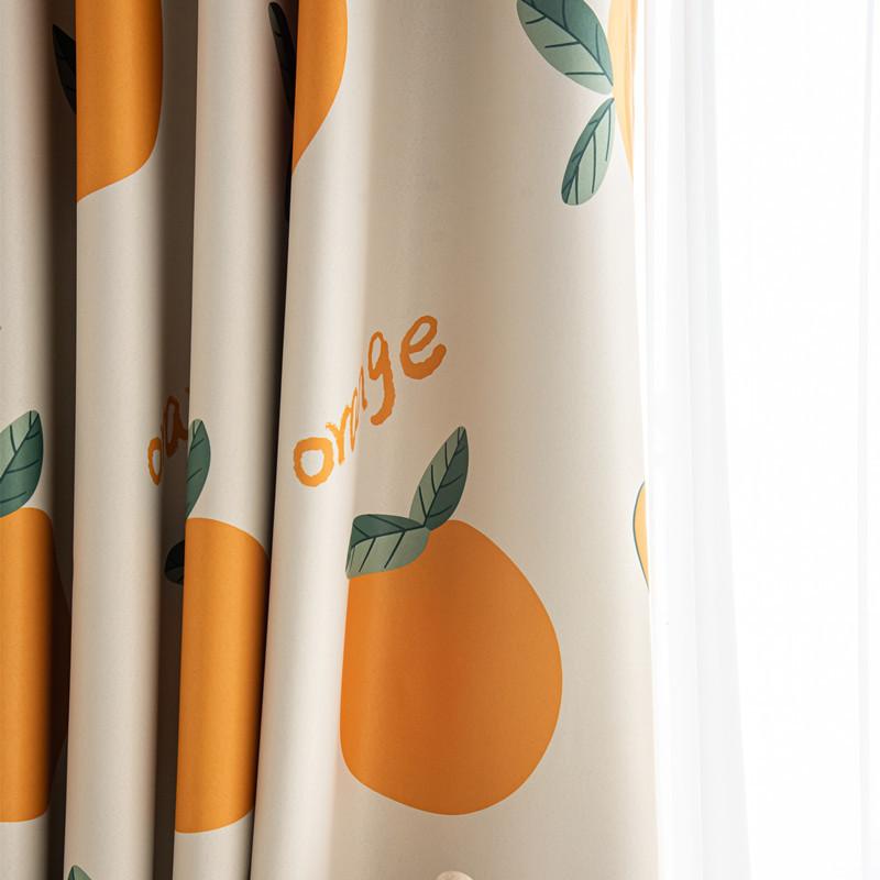 Short Curtain Finished Product Clearance Full Blackout Orange Internet Celebrity Fruit Small Curtain Bay Window Children'S Digital Printing Cartoon
