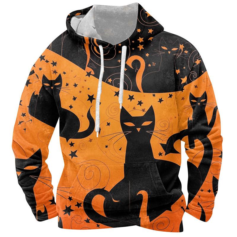 Frühling und Herbst Neuer Herren-Hoodie Halloween 3D-gedruckter Hoodie Herren Locker Lässig Langärmliger Sport-Hoodie Übergröße