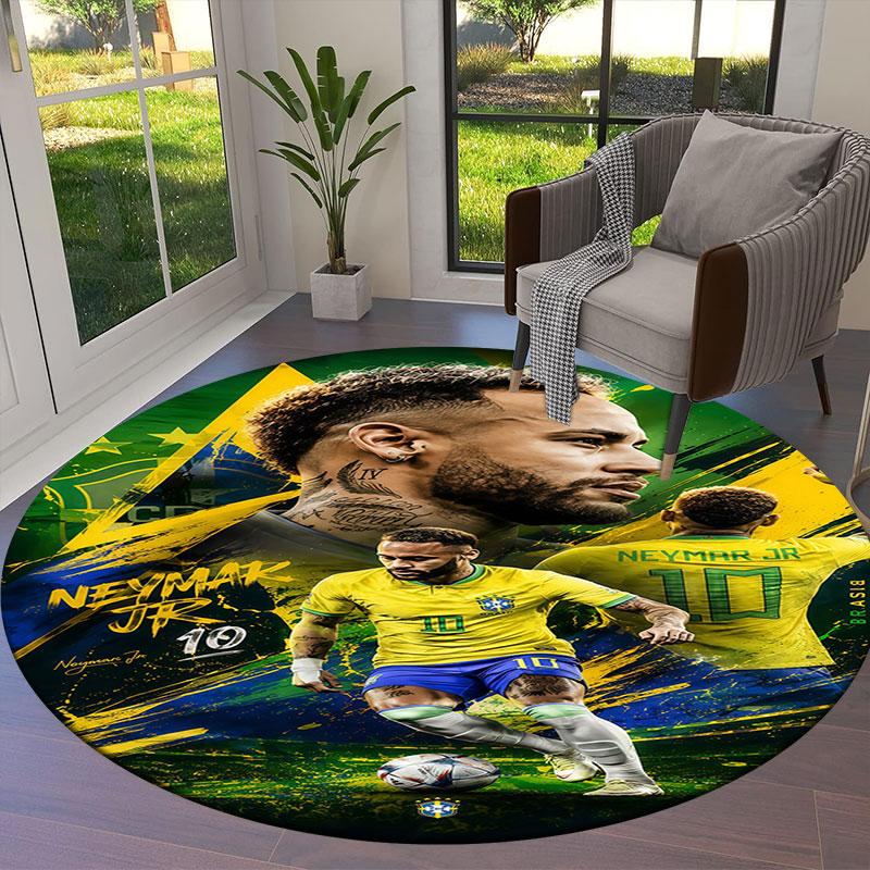 Neymar Round Area Rug,Carpet Rug for Living Room Bedroom Sofa Playroom Decor,Non-slip Floor Mat