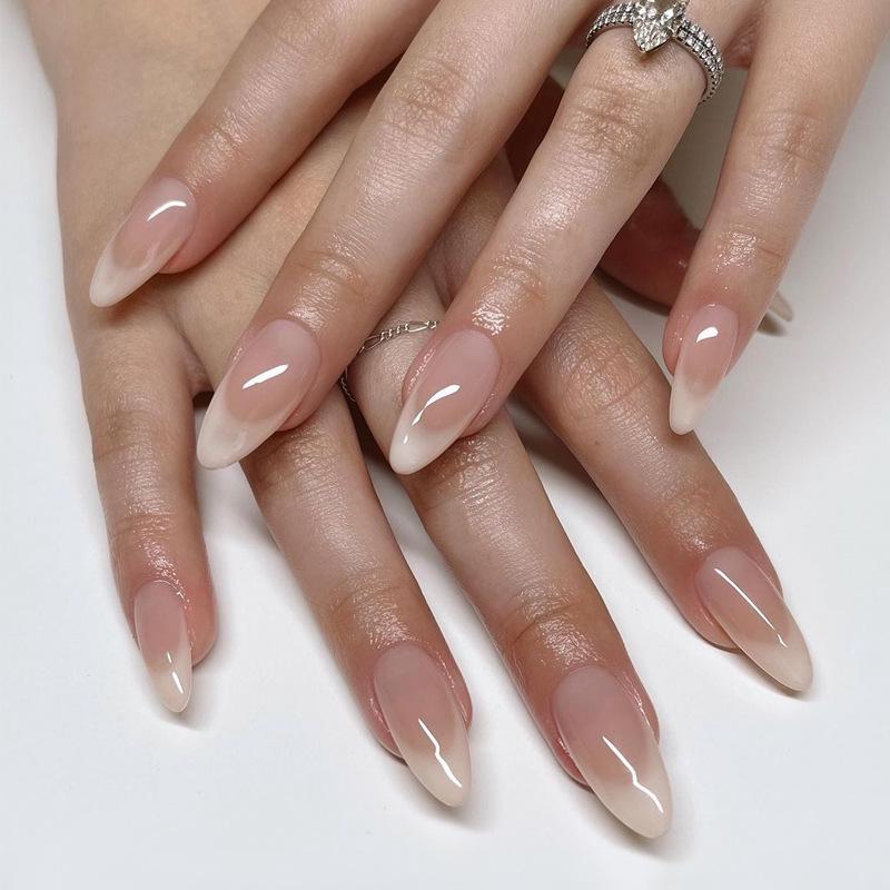 

Wearable Milky White Gradient Nude Fake Nails Set - 24 Pieces Gold Plating Sealant Glue