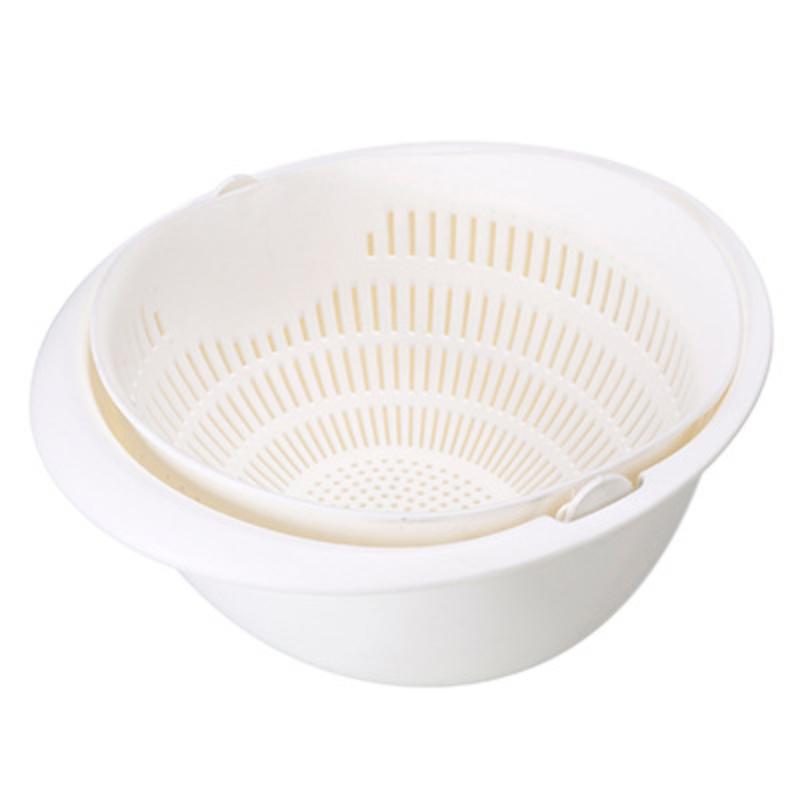 1pc Silicone Double-Layer Drain Basket Rotating Drainer Vegetable Fruit Washing Filter Tool for Kitchen