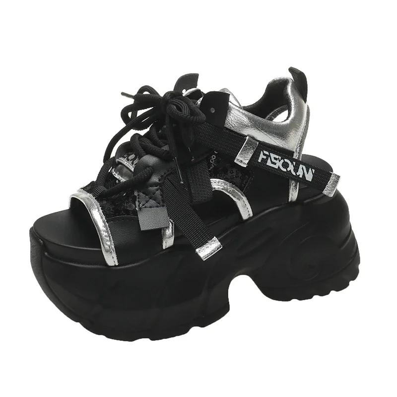 

Модные летние кавайные женские кроссовки сетчатые на высокой платформе белые туфли на каблуке танкетке сандалии дышащие женские повседневные летние туфли 34 чёрный