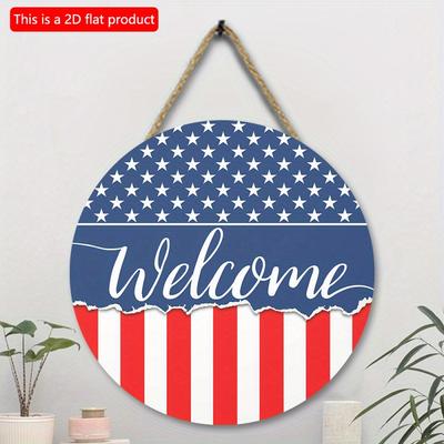 2D plano 20*20cm 1 pieza 4 de julio Día de la Independencia Bandera Americana Letrero de Bienvenida Decoración Colgante de Madera, Ventana&jardín&Puerta Impresionante decoración de buena calidad