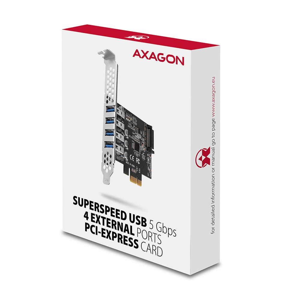AXAGON PCI-Express Card with Four External USB 3.2 Gen1 Ports with Dual Power | PCEU-43RS