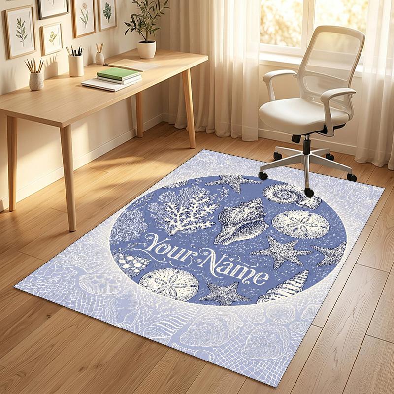 Oceanic Serenity Theme Soft Crystal Velvet Rug Custom Name & Text Print Non Slip Floor Rug for Bedroom Living Room