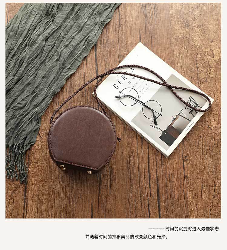 

Проста маленька кругла сумка Johnature з натуральної шкіри. Жіночі сумки через плече та через плече з натуральної натуральної натуральної шкіри