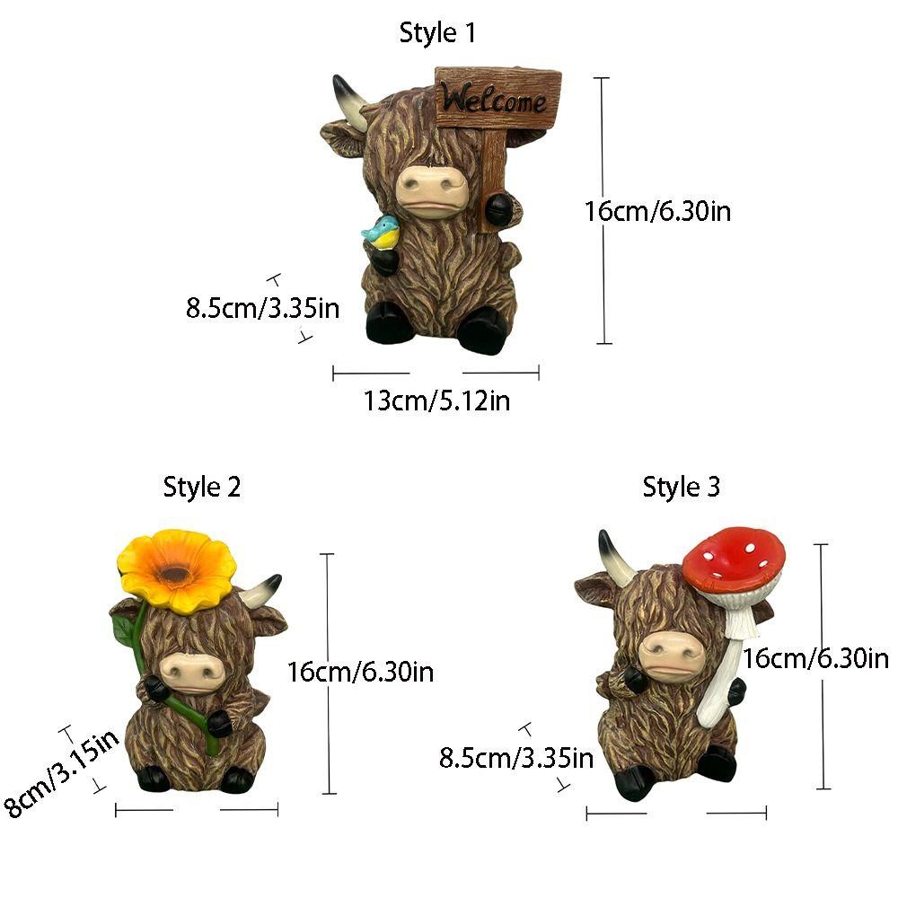 Cute Cow Statue Adorable Animal Sculpture Ornament Crafts Highland Yak Sign Figurine  Garden