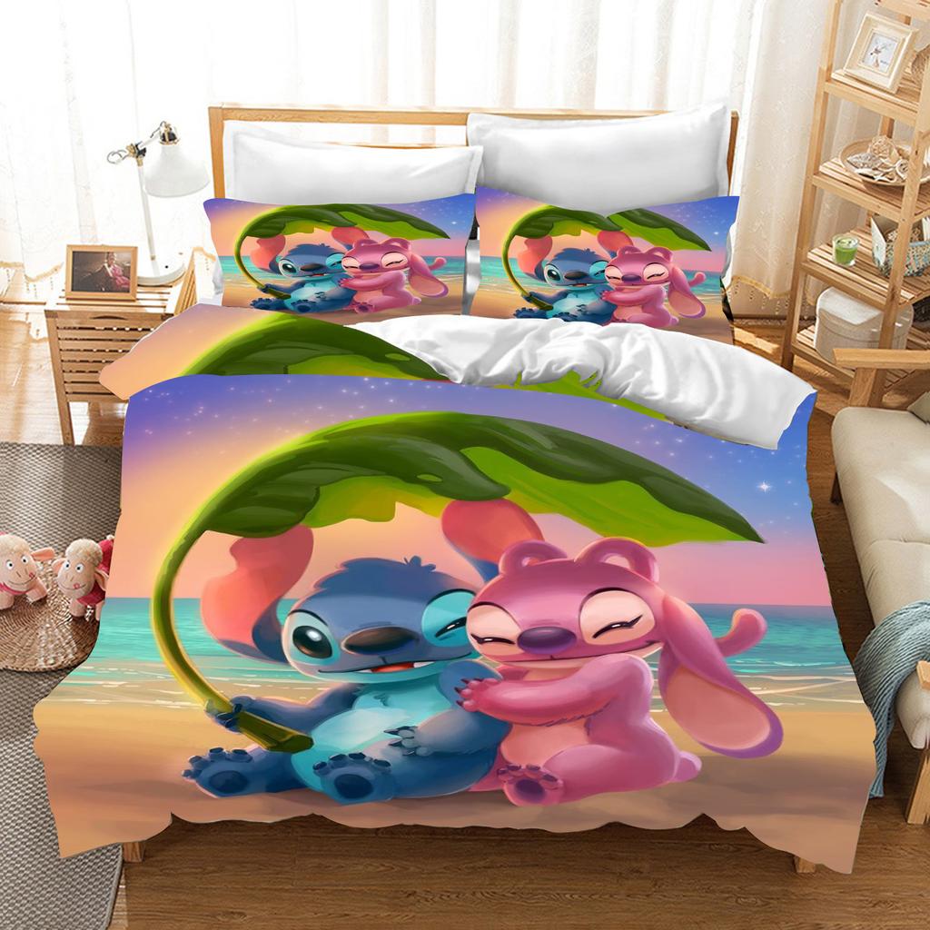 Stitch Bedrucktes Schlafzimmer Bettwäscheset Bettbezug Weihnachtsgeschenke Komfort Cartoon Mit Kissenbezug für Kinder und Erwachsene