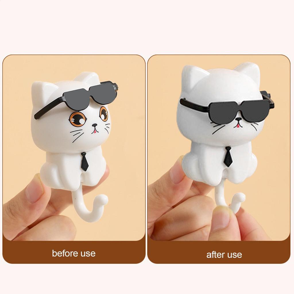 Cat Hook Clothes Hanger Key Cute Cat Sunglasses Hat Sticky Hook Double-sided Adhesive for Attaching Unmarked Key Rack