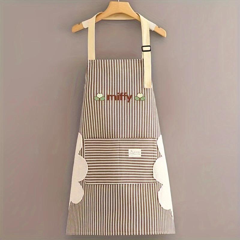 

WTEMPO Однотонный полосатый кухонный фартук для взрослых, дышащий модный водонепроницаемый фартук, кухонные принадлежности, кухонный комбинезон для столовой, кулинарии, рабочий комбинезон 1pc кофейный