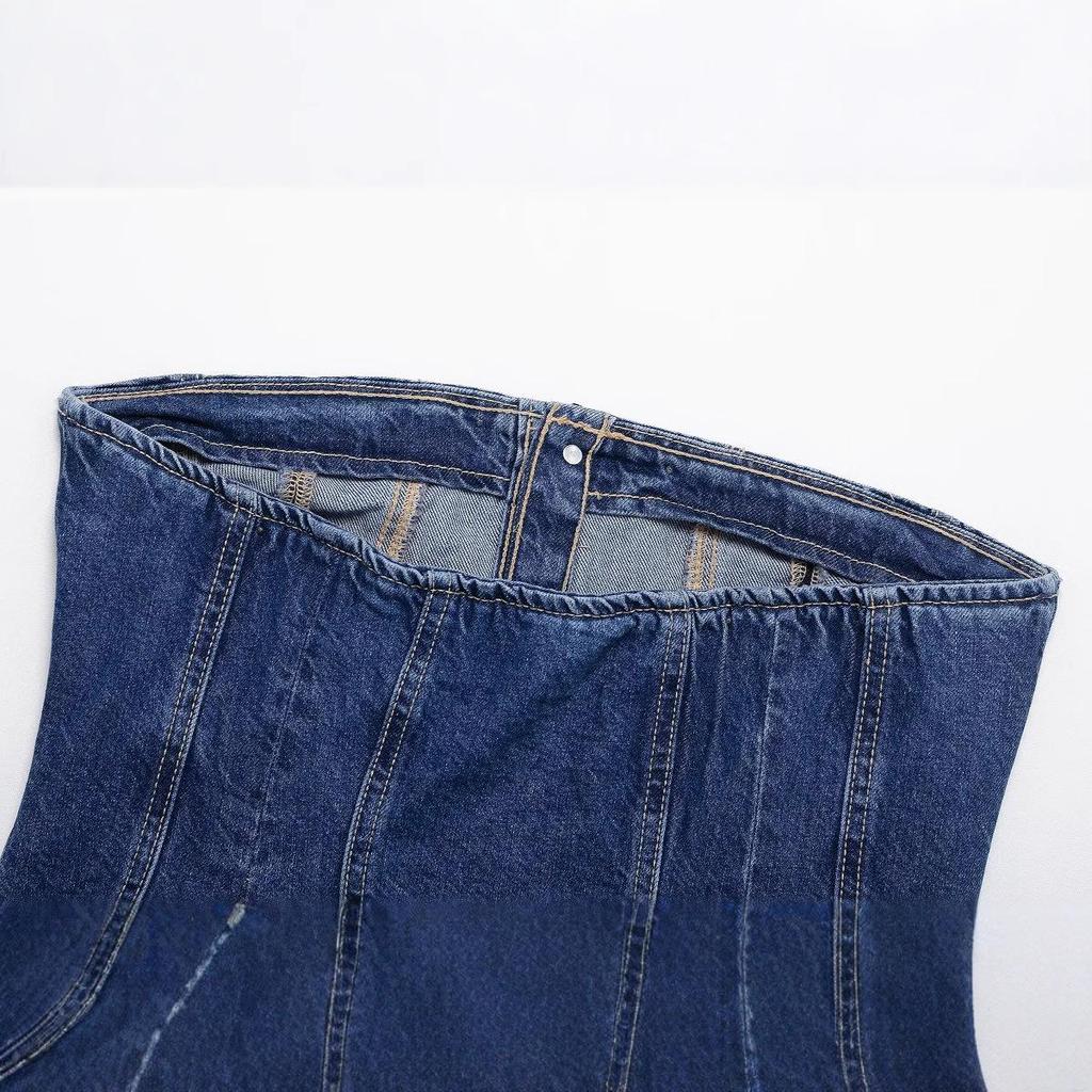 2025 Spring Women's Fashion: European & American Style Denim Bustier Top