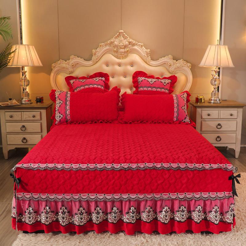 1 peça Saia de Cama Clássica Europeia Aveludada Acolchoada Tamanho King Queen Alta Qualidade Pelúcia Curta Colcha Não Inclui Fronha