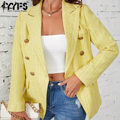 Women's Fashion Casual Plaid Print Autumn Winter Long Sleeve POLO Neck Jackets & Coats