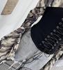 American Retro Camouflage Lace-up Pleated Shirt