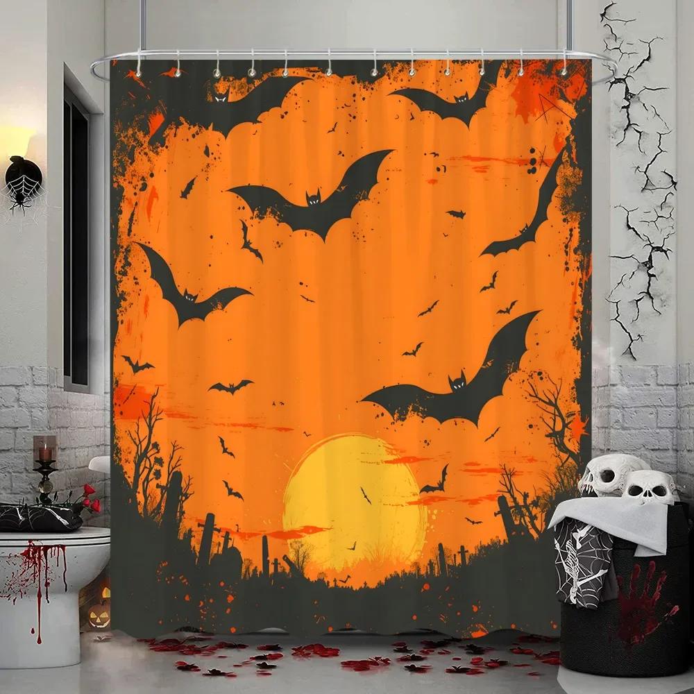 Halloween Shower Curtain Trick or Treat Skeleton Naughty Elf Castle Pumpkin Polyester Shower Curtains Bathroom Decor