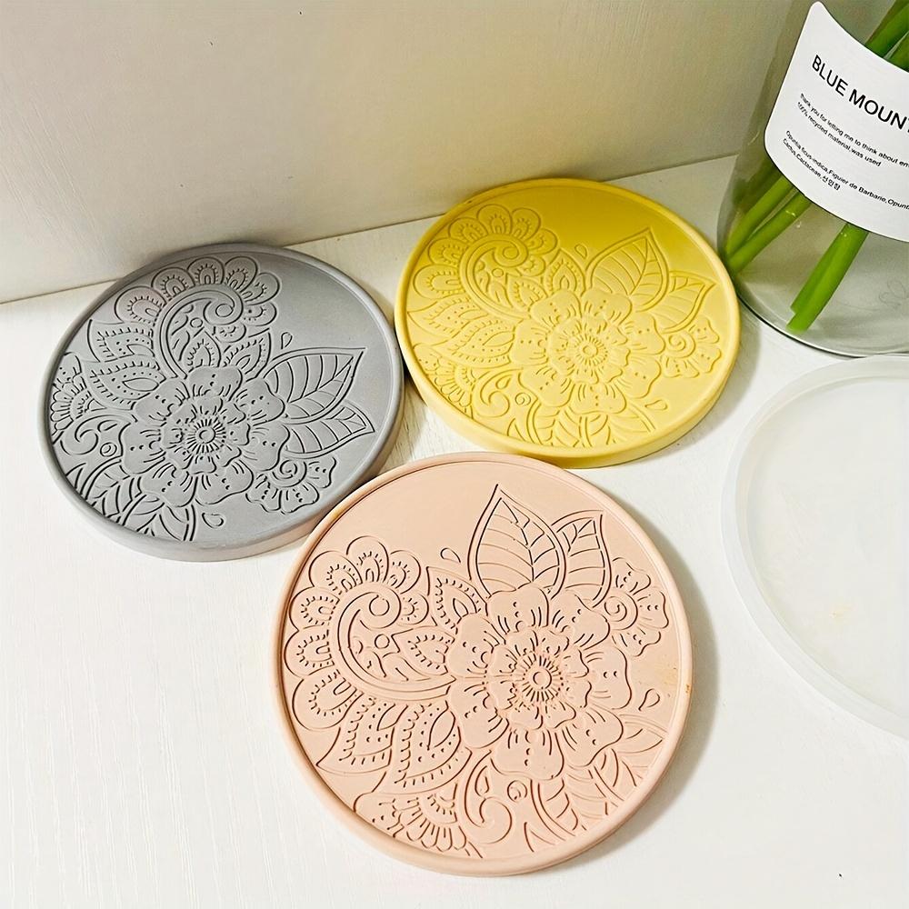 4pcs round mandala florals coaster silicone mold resin pouring coaster craft, diy concrete insulation mat