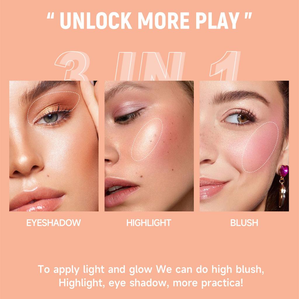 3-in-1 Multi-Layer Makeup Palette, Eyeshadow Blush and Highlighter Combo Set, All-in-One Face Glow Palette with Shimmer Eyeshadow and Cream Blush