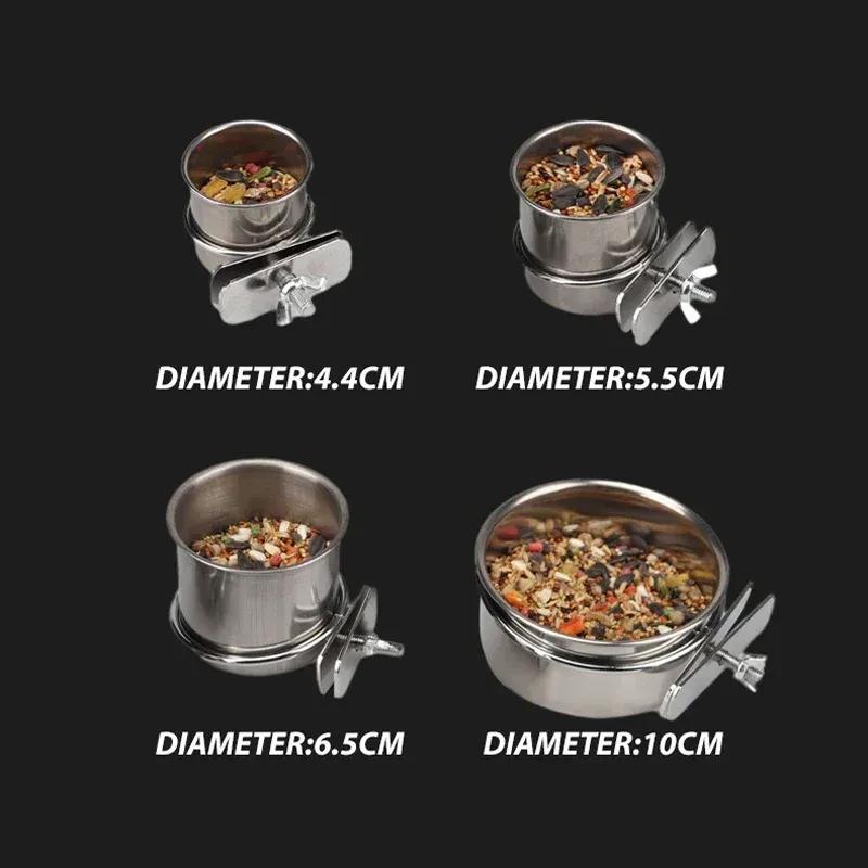 Stainless Steel Bird Feeding Bowl with Clamp, Parrot Food Water Cup,Cage Mounted Feeder Dish for Cockatiel Budgie Lovebird Finch