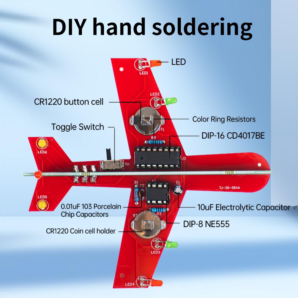 Zestaw DIY Elektronika Małych Samolotów ze Migającą Diodą CD4017 Światło Płynące PCB do Lutowania Zestaw do Praktyki Elektroniki Nauki Montażu