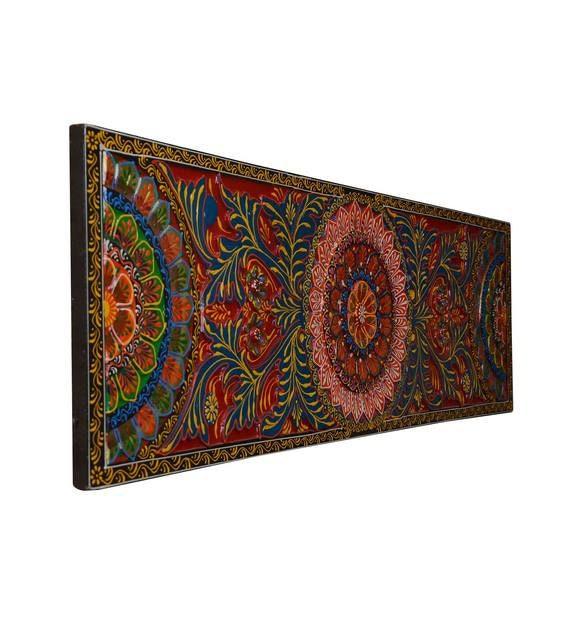 Hand-Painted Wooden Wall Panel: Indian Ethnic Floral Design
