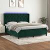 Box Spring Bed with Mattress & LED Dark Green 160x200 cm Velvet