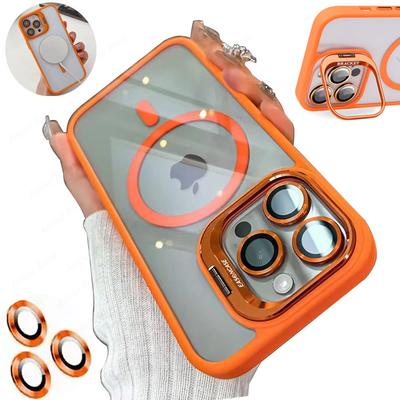Funda de Lujo Magnética Antigolpes Para iPhone 16 15 14 13 12 11 Pro Max Para Magsafe Funda Soporte Protector de Lente de Cristal Cubierta
