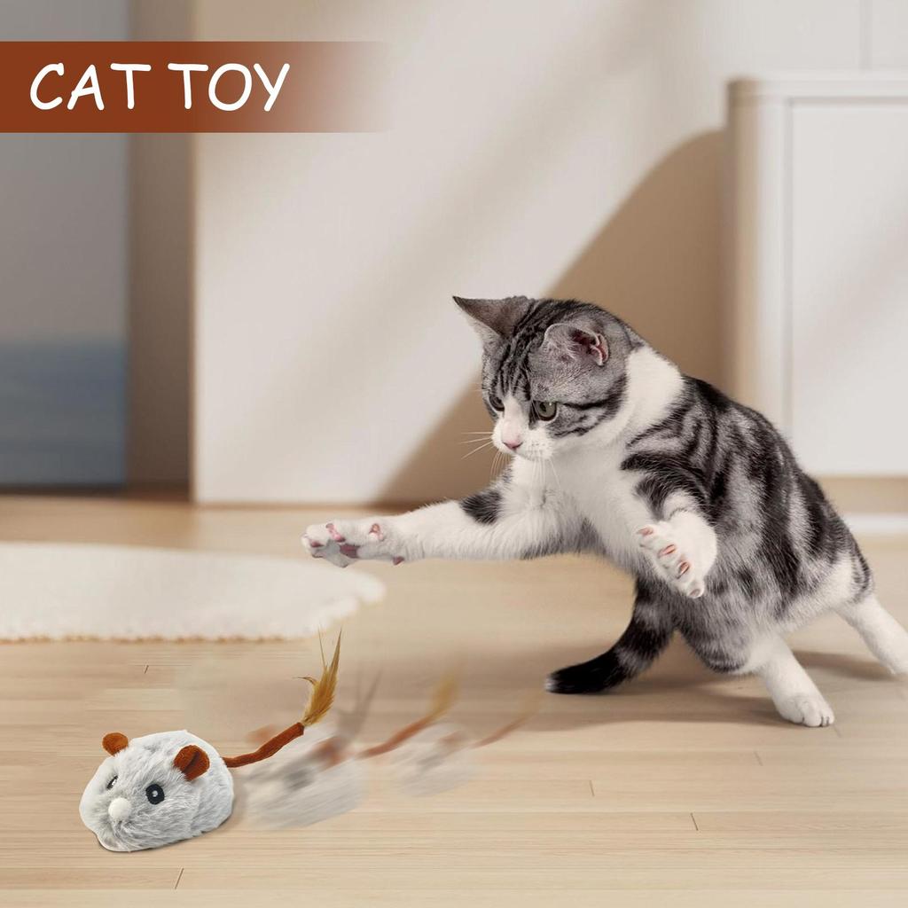 Interactive Cat Toy Games Rechargeable Plush Mice Interactive Toys For Cats With Silent Wheel For Exercise Play Entertain