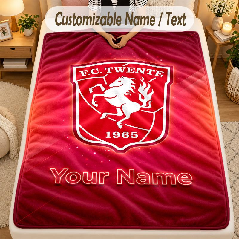 Flannel BlanketFC Twente Custom Name Text Personalized Soft Warm Throw Blanket Home Decor Gift