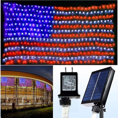 Solar Flag String Lights Waterproof LED Solar Powered Net Lights for Yard Garden Patio Christmas Festival Patriotic Outdoor Decor