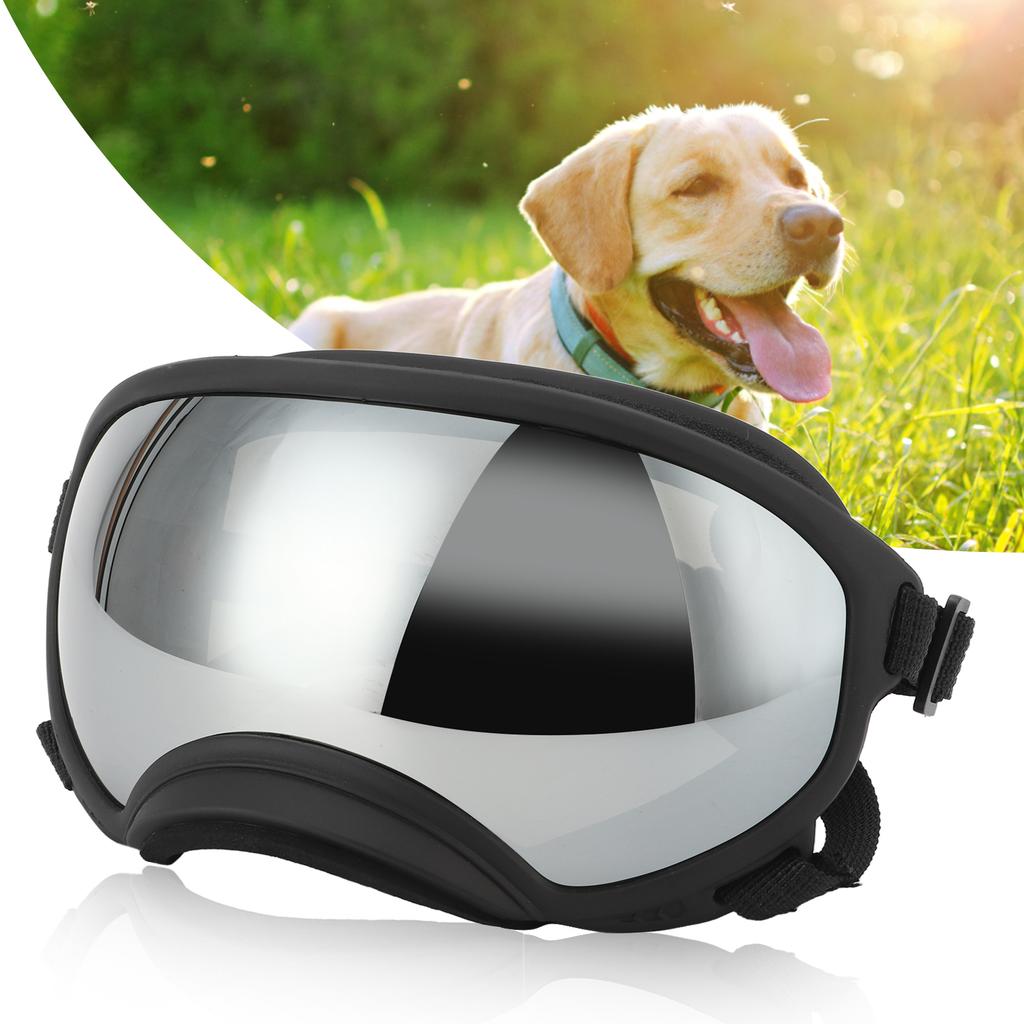 Dog Goggles Anti UV Strong Impact Resistance Adjustable Elastic Large Breed Dog Goggles Pet Sunglasses Silver Eyeglass
