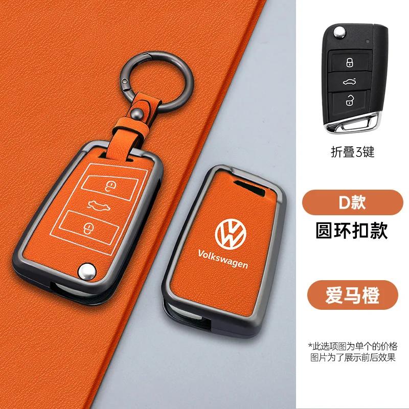 Valve Stems Caps For VOLKSWAGEN VW New Zinc Alloy Leather Car Remote Key Case Cover Protector Holder Shell For VW Volkswagen Gol GB31