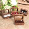 Double Slot Wooden Ring Box Rectangular Jewelry Ring Holder Black Walnut Cufflinks Box  Couples