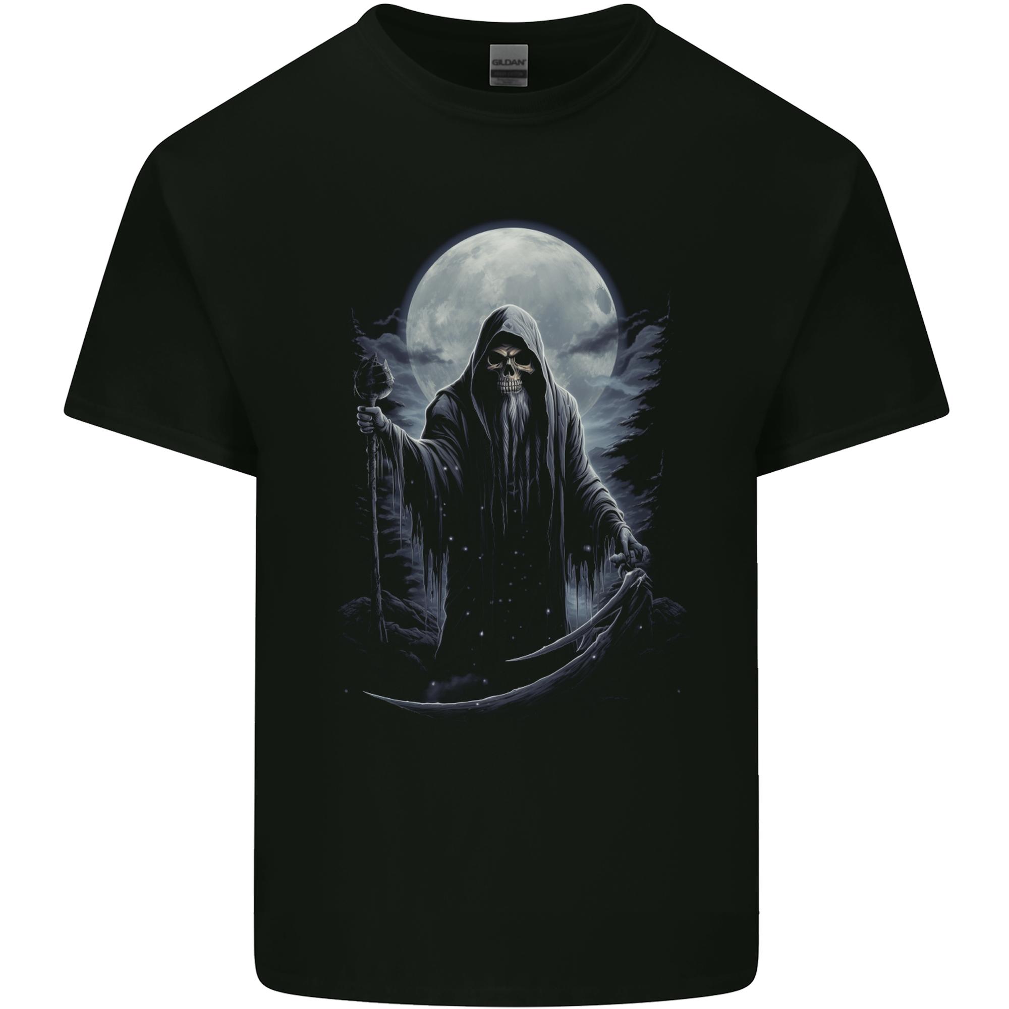 Full Moon Grim Reaper Skull Unisexs Light Cotton TShirt S