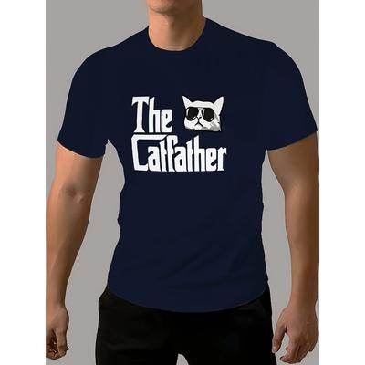 Cat Dad Graphic Tee for Men - Casual Summer T-Shirt with Stretch, Breathable Fabric, Cat Tshirt