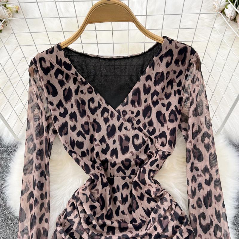 Sexy Tie-dye Printed V-Neck Long Sleeve Dress Women Chic Elegant Patchwork Vintage Midi Dresses Female Korean Fashion Casual One Piece Dress 2024