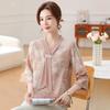 Fashion Printed Spring and Autumn Shawl Collar Women's Fashion Floral Checked Mid Sleeved Loose Chiffon Tops