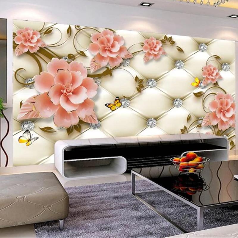 Wallpaper European Soft Bags Wallpaper Diamond Flowers Butterfly Mural House Living Room Bedroom 3d Wallpaper