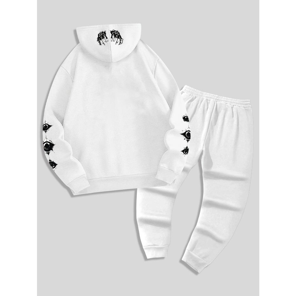 Men's Casual Set 2 Piece Printed Drawstring Pocket Hoodie and Sports Drawstring Pants Set, a Must Have for Fashionable Men