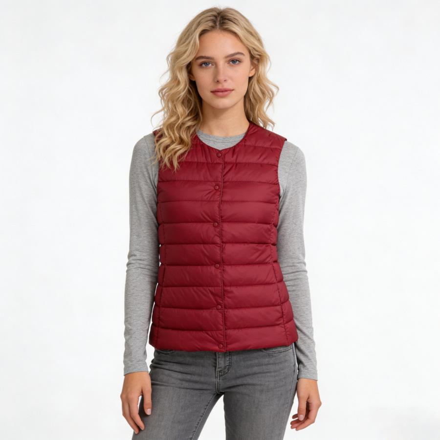 Autumn and winter women's round neck down liner vest V-neck light down jacket thermal jacket vest